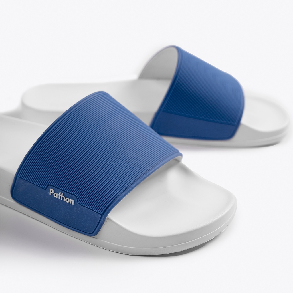 Dép nam nữ quai ngang slipper Pathon quai PVC và đế PU trắng quai xanh dương Mẫu SD33