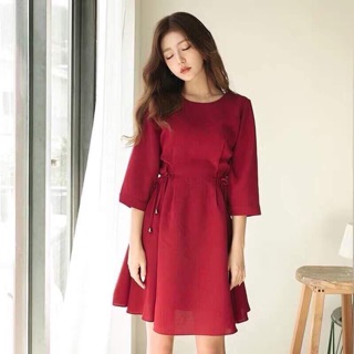 Đầm đỏ thắt dây 2 eo (kèm hình thật)