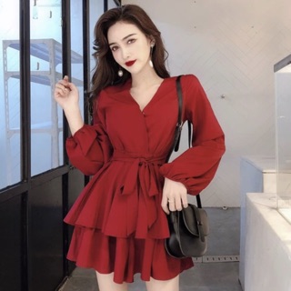 Jumpsuit cổ tim tay dài 2 tầng mặc dạo phố, noel cực style (kèm hình thật)