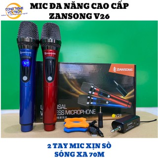 Micro không dây karaoke cao cấp Zansong V26-Tiếng rõ,sáng,nhẹ...-Phân biệt 2 mic nam và nữ