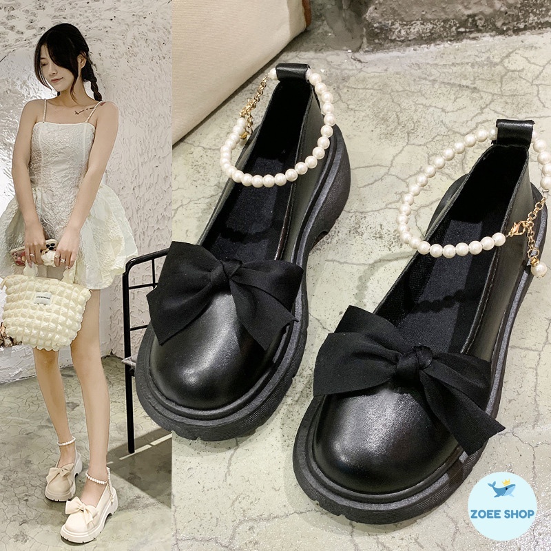 Giày Lolita Nữ Ulzzang Hàn Quốc Quai Hạt Ngọc Chất Liệu Da Cao Cấp LLT011-ZOEE