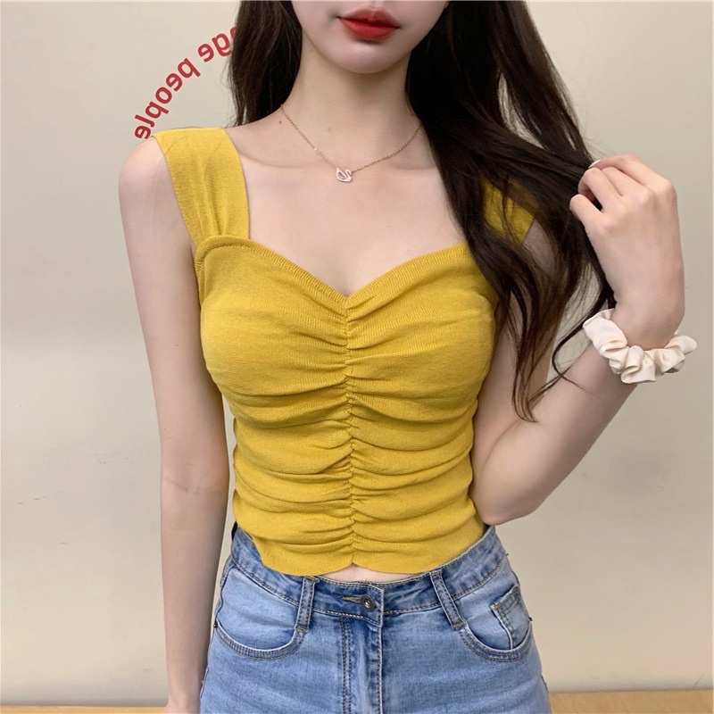 Áo kiểu hai dây nhún ngực chất dệt kim phong cách Hàn Quốc Freesize | BigBuy360 - bigbuy360.vn