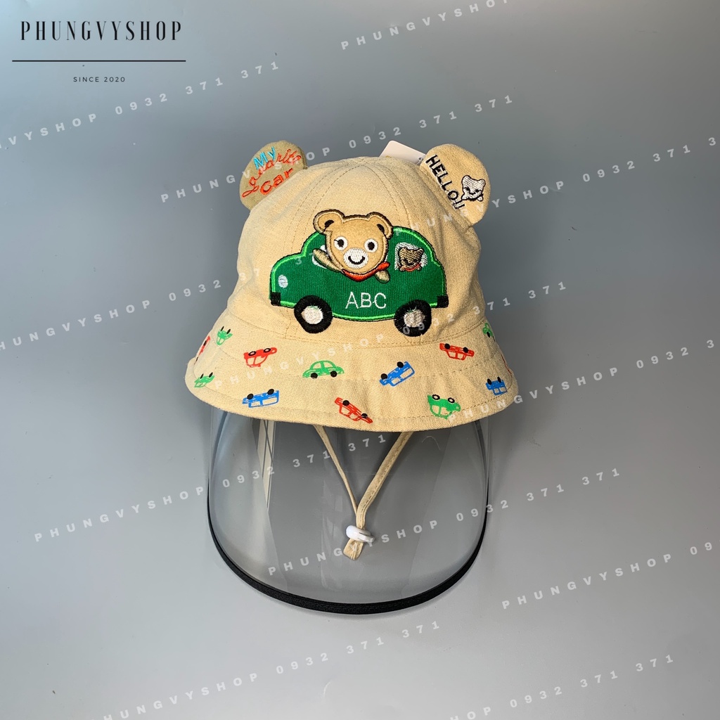 (Bé &lt;15 tháng/ Vòngđầu 47.5cm) Mũ CHỐNG GIỌT BẮN cho bé trai bé gái - BÉ ĐI XE HƠI- Nón cản bụi trẻ em