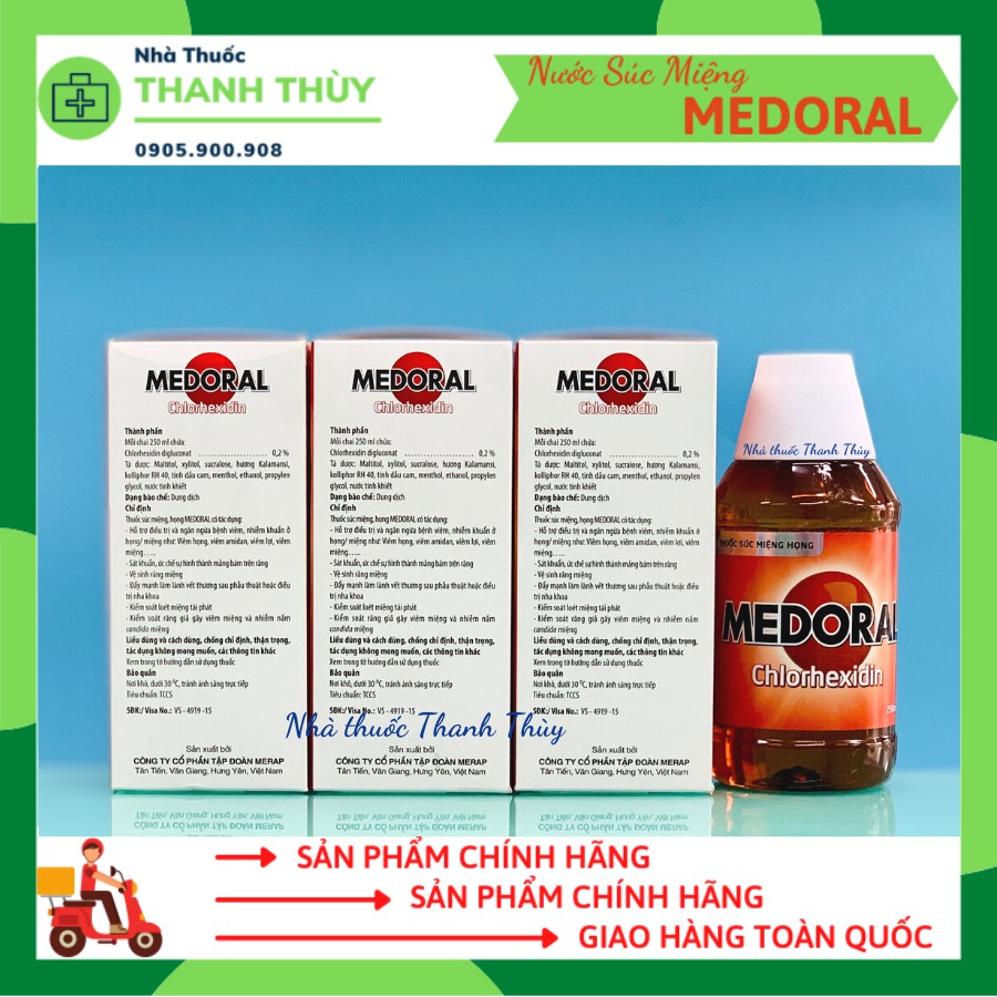 MEDORAL [Chai 250ml] Nước Súc Miệng Họng Hỗ Trợ Ngăn Ngừa Nhiễm Khuẩn, Ức Chế Sự Hình Thành Mảng Bám Trên Răng