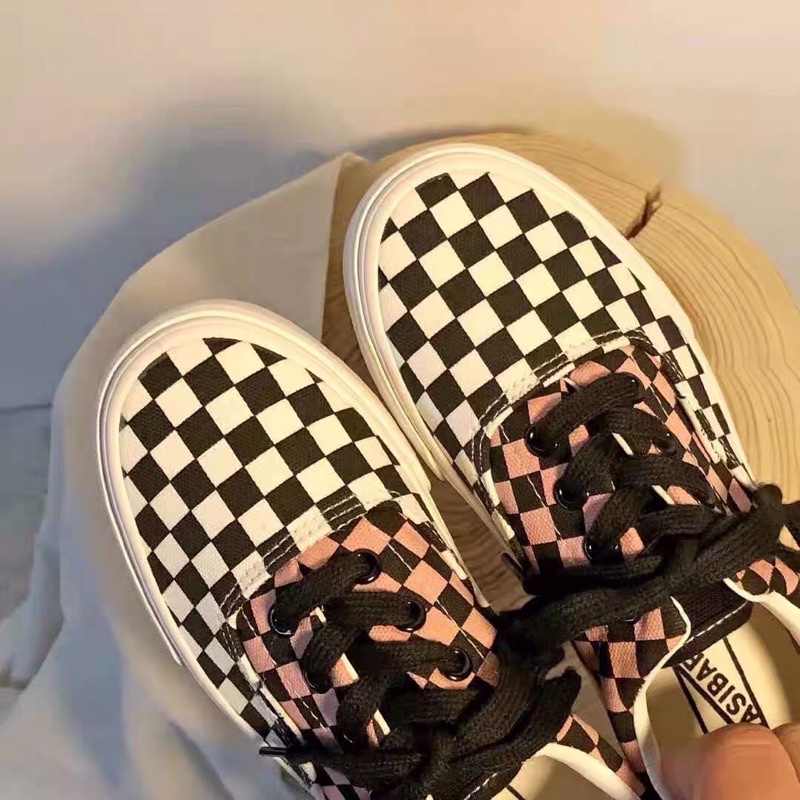 Giày thể thao vải buộc dây sọc kẻ caro ulzzang