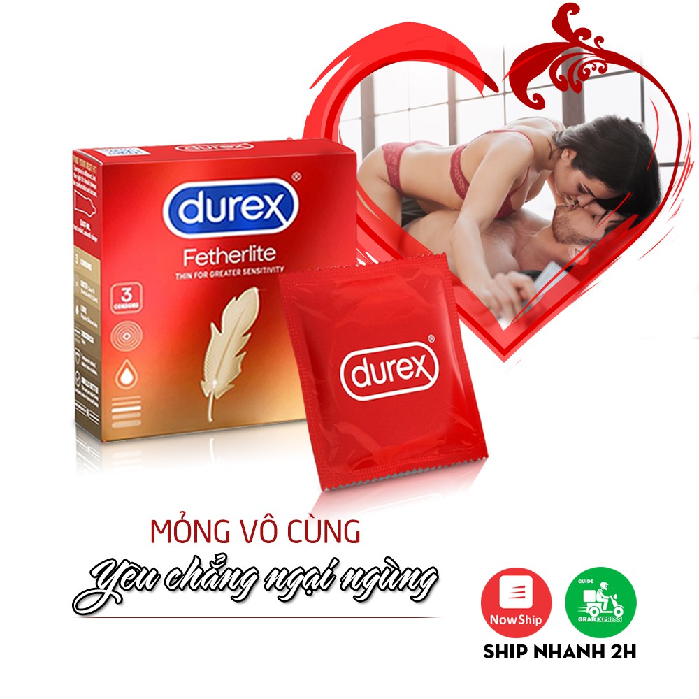 [Hàng Chính Hãng] Bao cao su Durex Fetherlite Size 52mm - Hộp 03 cái - Siêu mỏng (Kéo Dài thời gian yêu)