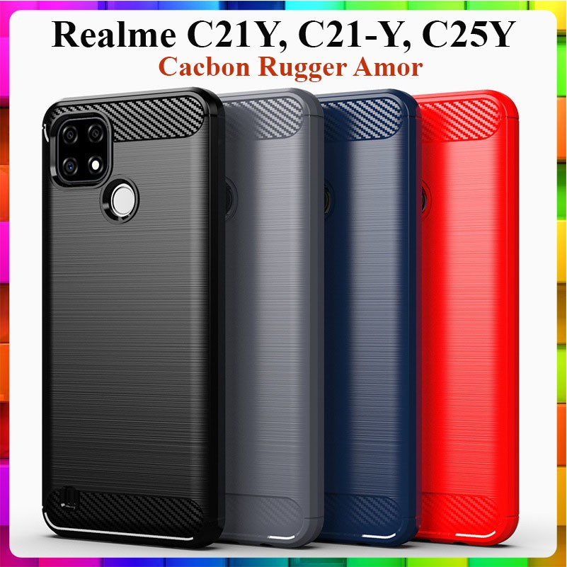 Ốp lưng dẻo Oppo Realme C21Y, Realme C21-Y, Realme C25Y vân sợi cacbon chống sốc, chống vân tay Rugger Amor