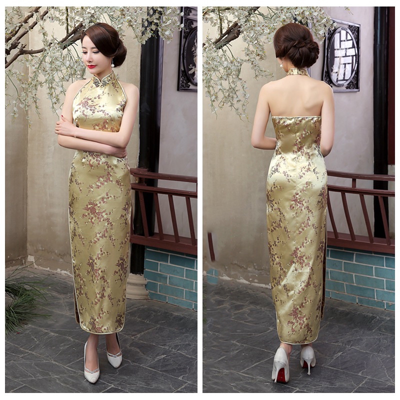 Long Cheongsam Plum Sexy Costume Halter Dress Women Dress Chinese National Qipao | WebRaoVat - webraovat.net.vn