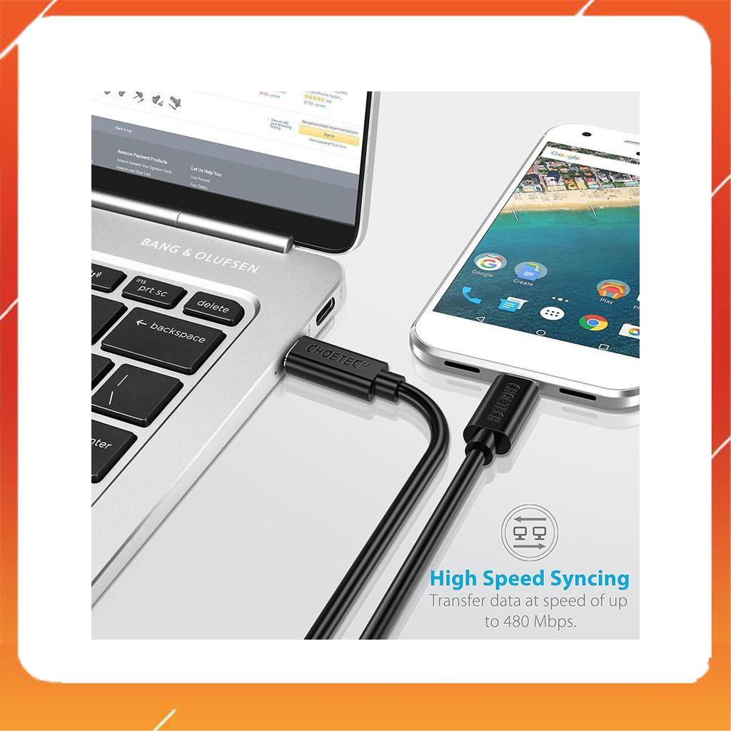 Dây cáp sạc nhanh Type-c truyền data tốc độ cao CHOETECH CC003 Type C to Type C PD (60W, dài 200CM) - Hàng chính hãng