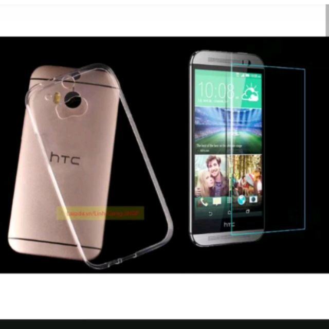 combo ốp dẻo + kính cường lực HTC One M8 trong suốt