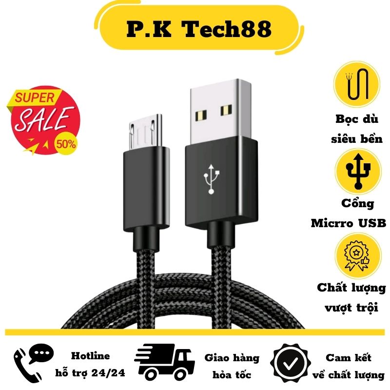 Dây Cáp sạc cổng Micro USB thiết kế dây bện dù cho điện thoại androi