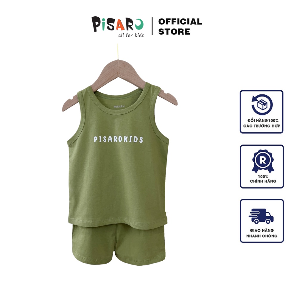 Bộ ba lỗ Cotton Hàn sát nách bé trai bé gái hãng Pisaro Kids, áo cộc tay trẻ em mùa hè co dãn mềm mại
