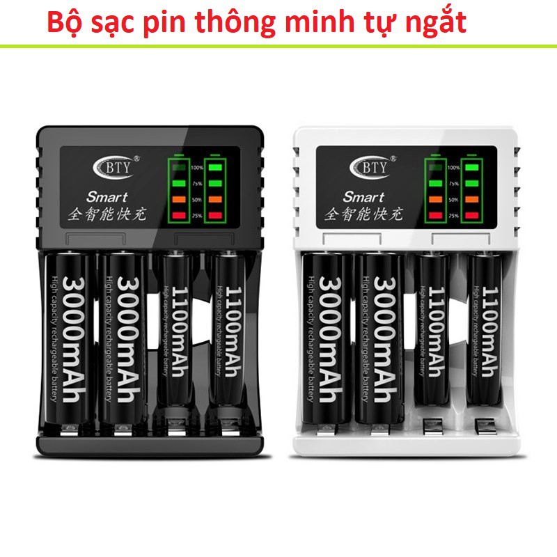 Bộ sạc nhanh pin tiểu đa năng AA-AAA thông minh tự ngắt khi đầy chế độ bảo dưỡng phục hồi pin