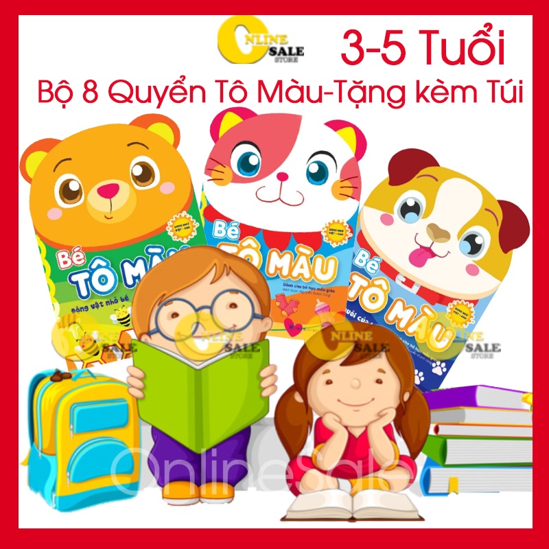 🔥Quá Rẻ🔥 Bộ 8 Quyển Tặng kèm túi quyển tập tô màu vẽ tranh cho bé mẫu giáo mầm non từ 3-5 tuổi