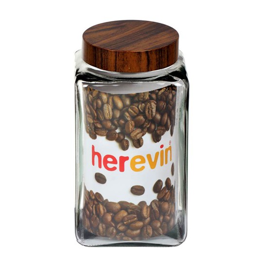 Hũ thủy tinh Herevin vuông nắp woody 2L - HEHU231016