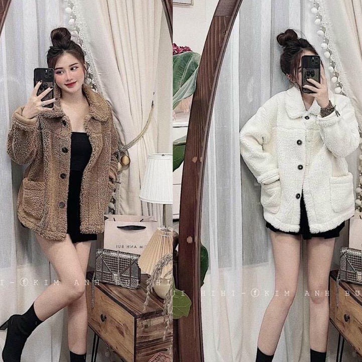 Áo khoác lông cừu sẵn 2 màu hàng quảng châu sịn