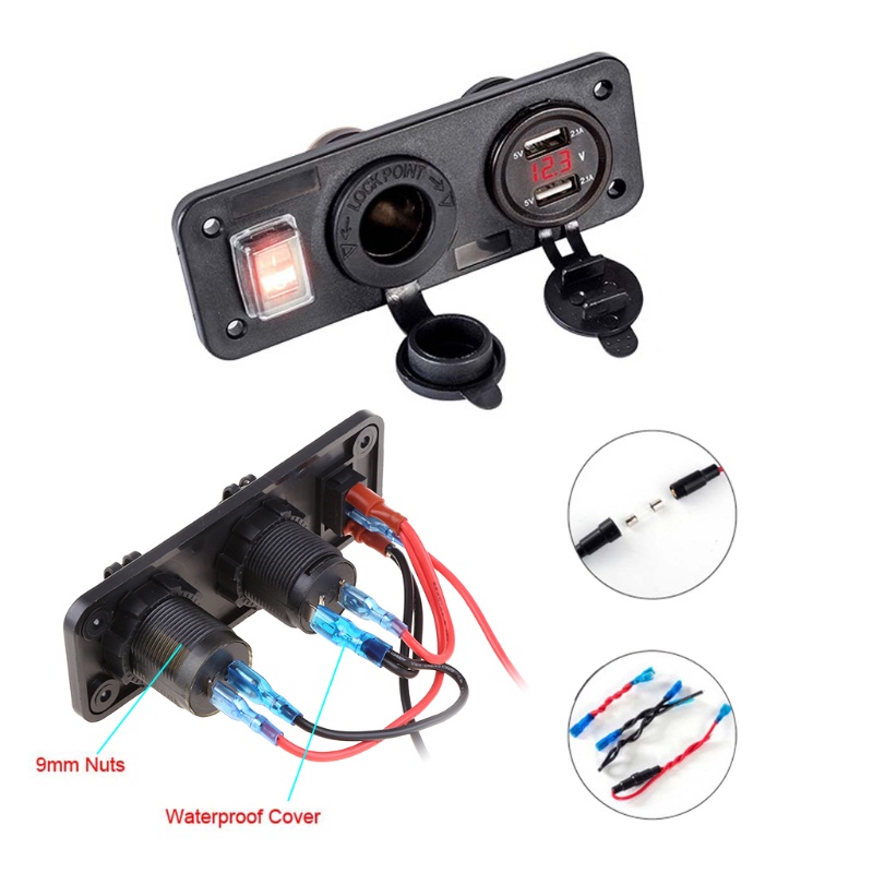 Bộ Sạc 2 Cổng USB 12V 24V Có Công Tắc Bật Lửa Dành Cho Xe Hơi / Tàu Thuyền