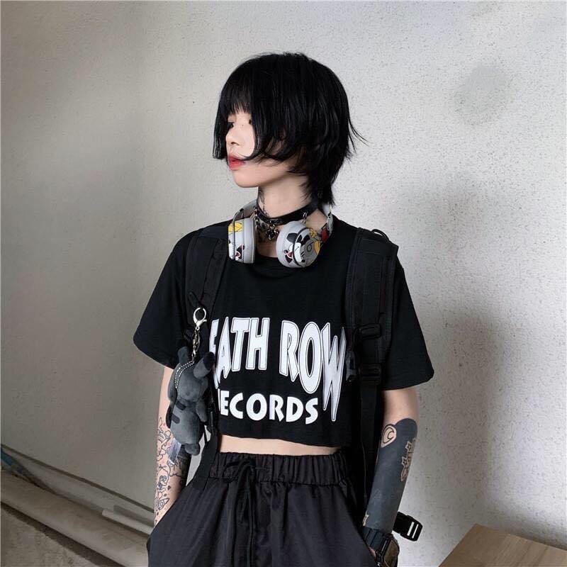 Áo CropTop Tay Lở DEATHROW Set Váy Xếp Li Áo CropTop