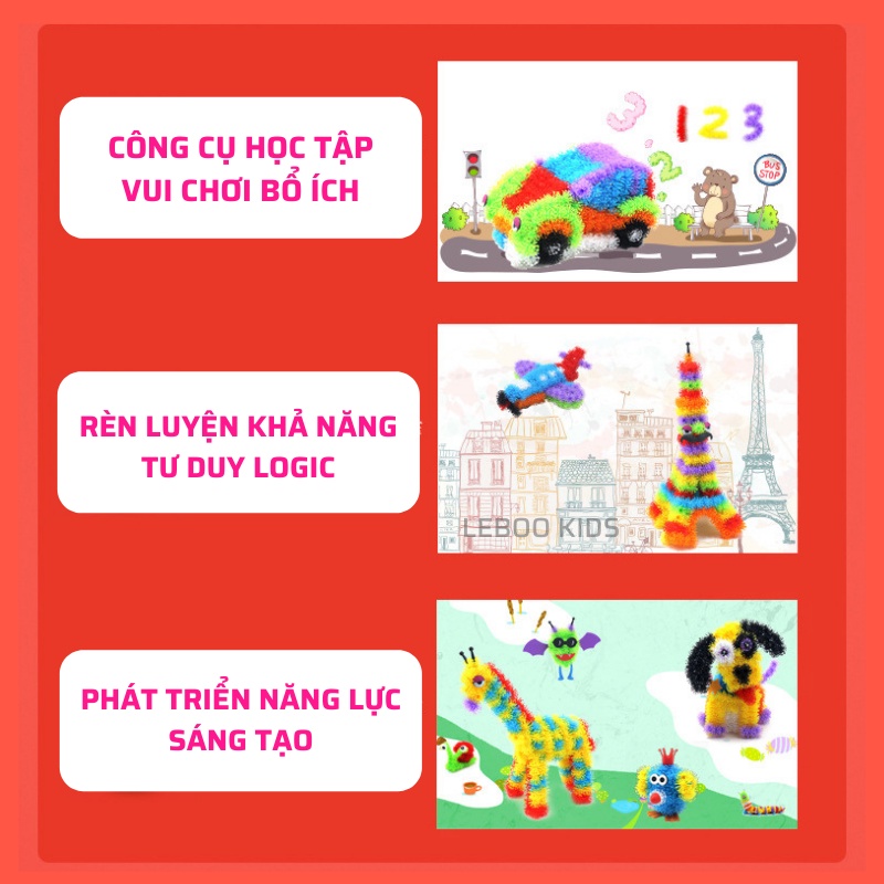 Đồ chơi xếp hình lego cho bé trai bé gái, đồ chơi lego bóng dính trí tuệ Leboo