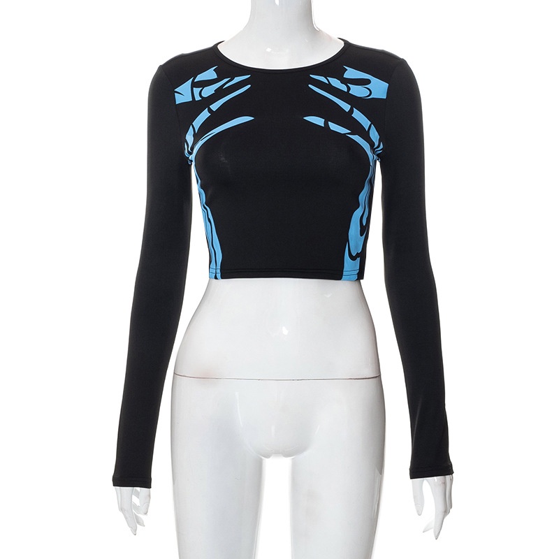 Áo Tay Dài Cổ Tròn Dáng Ôm In Họa Tiết Nghệ Thuật Thời Trang Đường Phố Cho Nữ