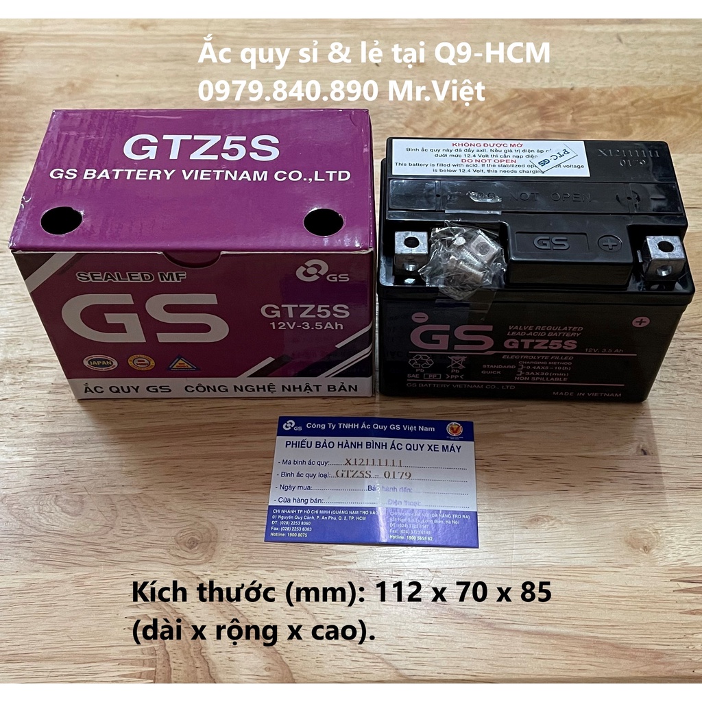 Bình Ắc Quy Khô GS GTZ5S ( 12V 3.5 Ah ) - KT (mm) : 112 x 70 x 85 ( Dài x Rộng x Cao )