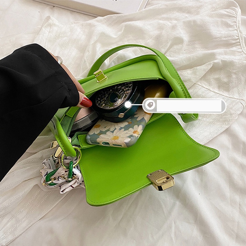 Túi xách IELGY đeo vai bằng vải màu trơn phối khăn trang trí thời trang cho nữ