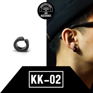 Khuyên tai TITAN kẹp không cần bấm bản dày màu đen - Mẫu KK-02 - SUN ACCESSORIES