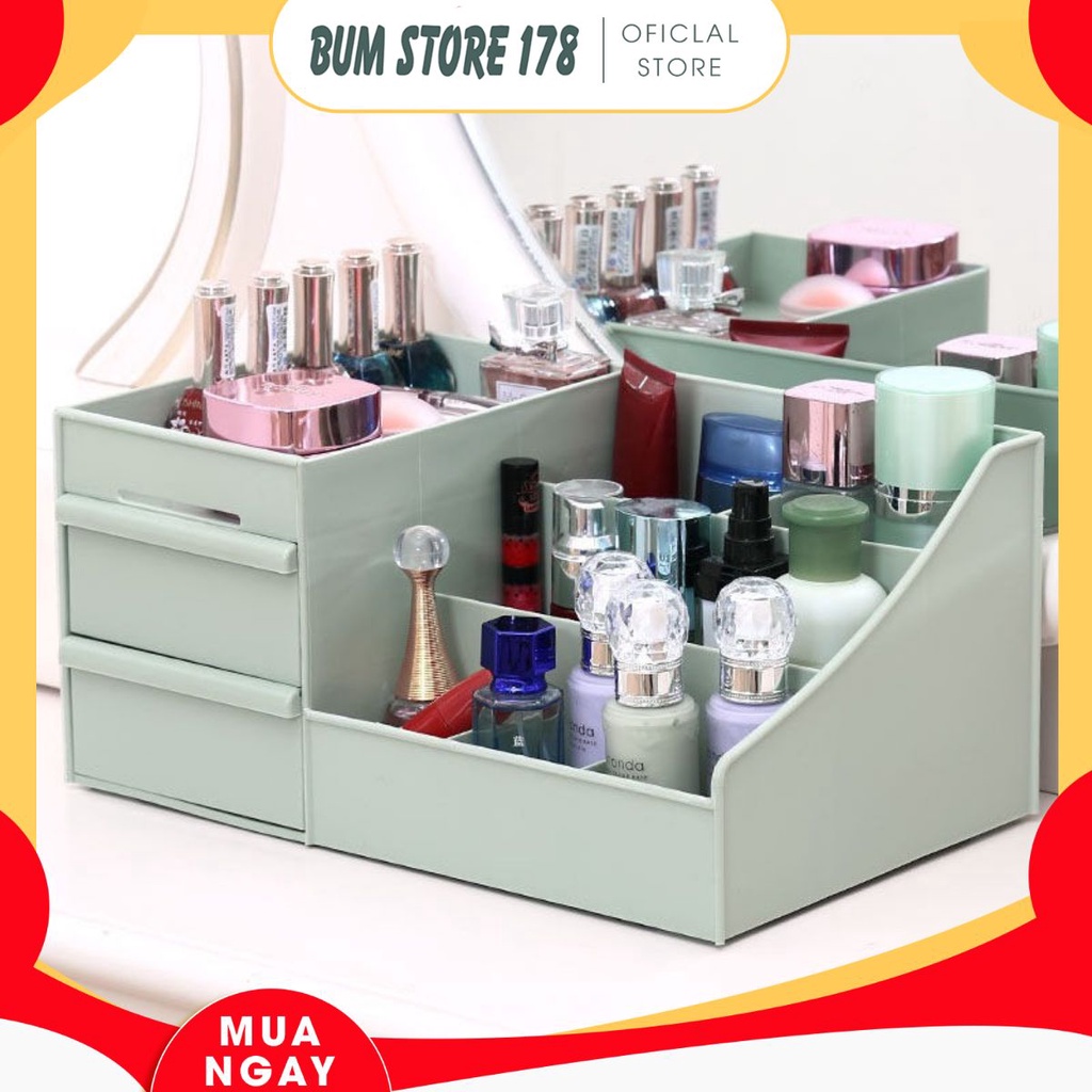 Kệ đựng mỹ phẩm đa năng bằng nhựa 3 tầng 2 ngăn nhiều ô kích thước lớn