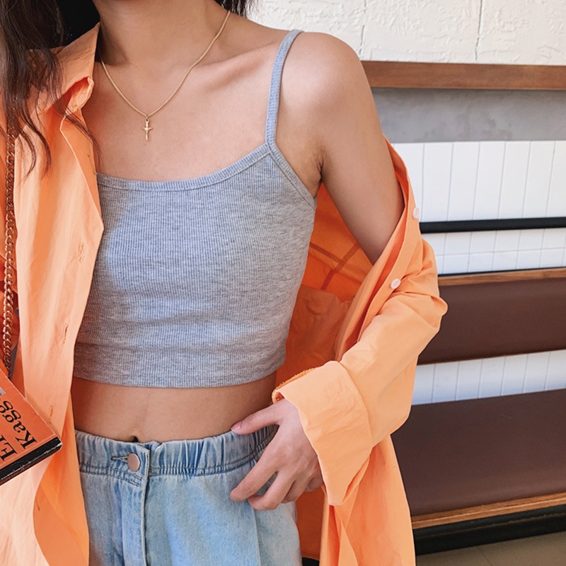 Áo Croptop Hai Dây Màu Sắc Đơn Giản Thời Trang Mùa Hè Cho Nữ