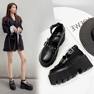 (sẵn 39) Giày búp bê Lolita ulzzang nữ đế tăng chiều cao 8cm phối gai và khóa chất lừ siêu xinh đẹp hot trend Hàn quốc