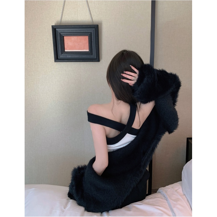 HUANG YOYO Áo Lửng Cổ Yếm Phong Cách Hàn Quốc Thời Trang Cho Nữ