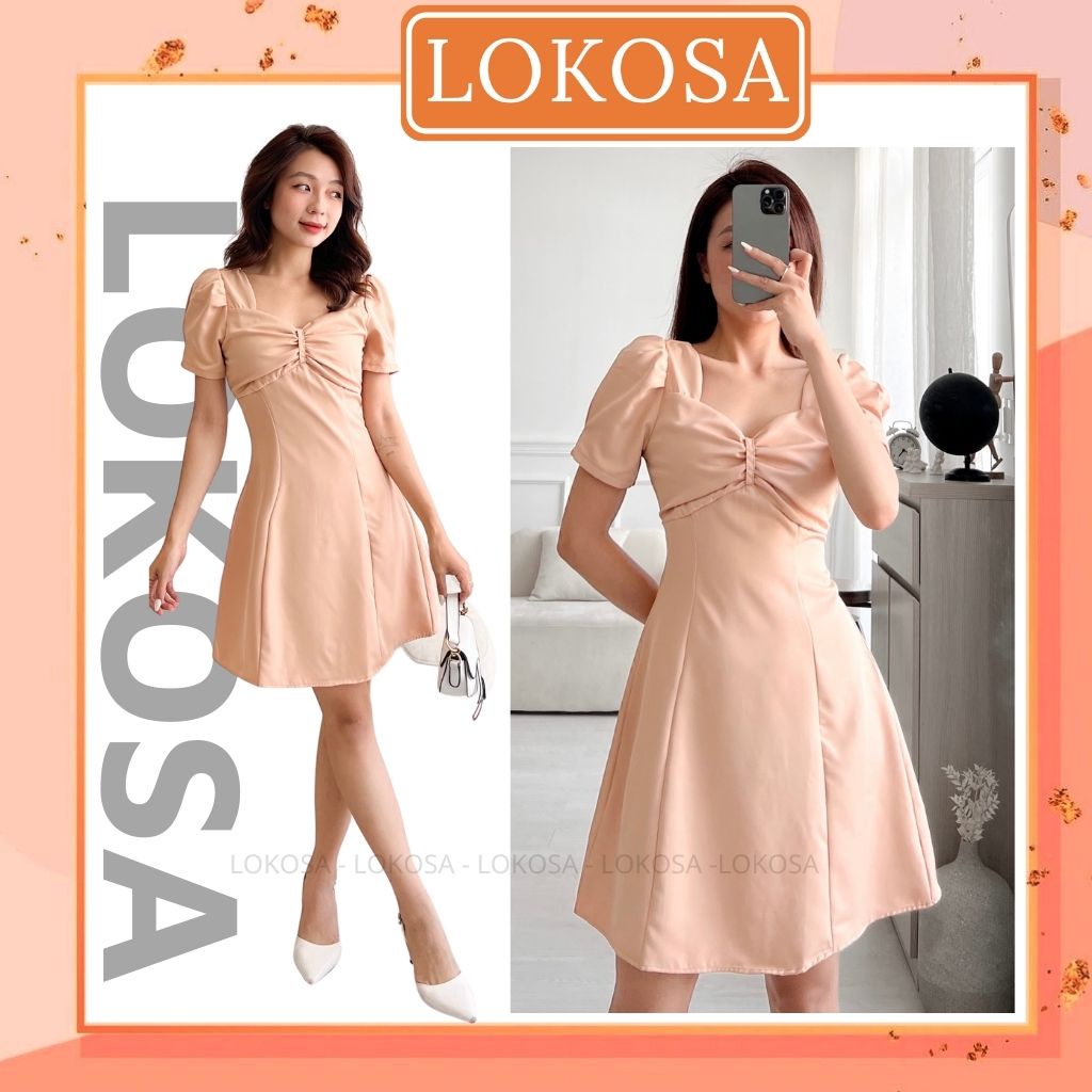 Đầm Công Sở LOKOSA Váy Đi chơi Dự Tiệc Dáng Xòe Chữ A Cúp Ngực Tay Phồng Thiết Kế Trẻ Trung Sang Trọng Cao Cấp VD022