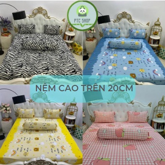 Bộ ga giường thun hàn quốc, ga gối thun lạnh 4 món, drap trải giường chân nệm cao trên 20cm đến dưới 30cm - PTC SHOP