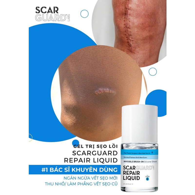 [MẨU MỚI] Gel Sẹo lồi, sẹo sau phẫu thuật, sẹo củ lâu năm Scarguard Repair Liquid 15ml chính hãng USA - Hity Beauty