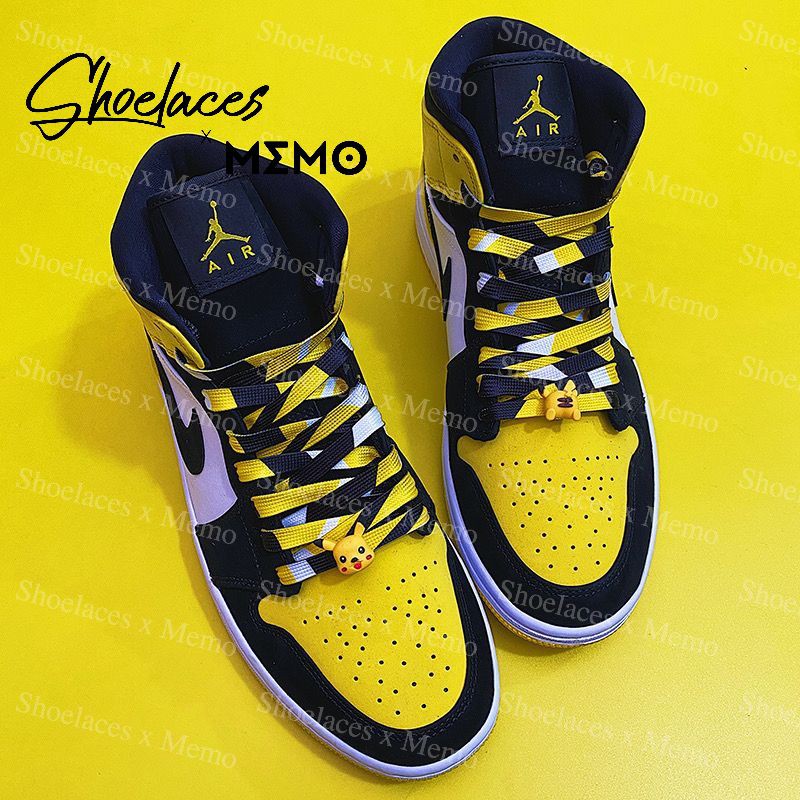 Dây Giày Phối Màu Custom Nike  AJ1 Mid SE Yellow Toe Black White- Phối Vàng Đen Trắng