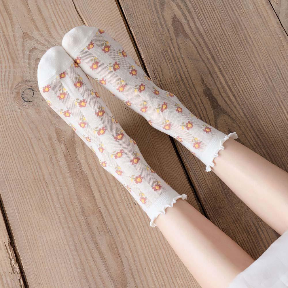 AROMA Đôi Vớ Thoáng Khí Phối Ren Thời Trang Cho Nữ