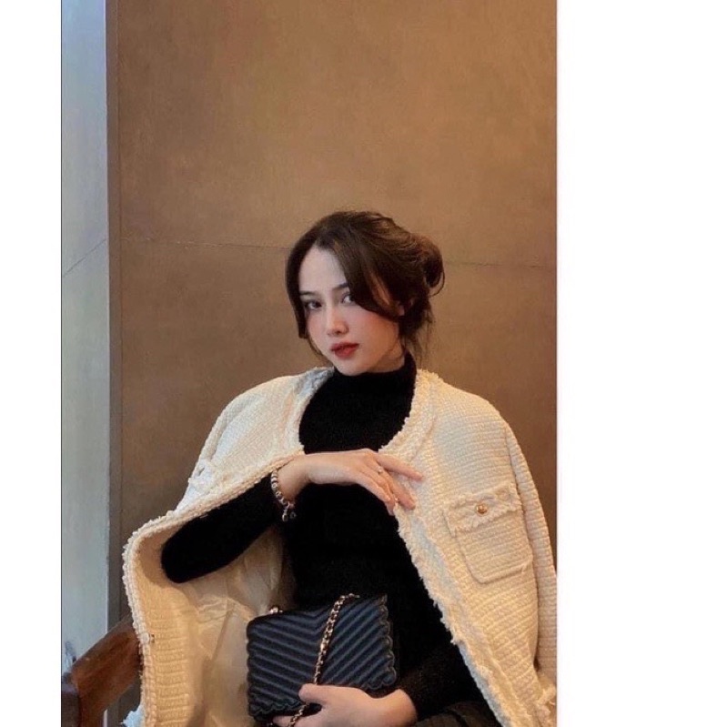 Áo khoác nữ dạ Tweed tua hàng 2 lớp kèm ảnh thật - hàng có sẵn