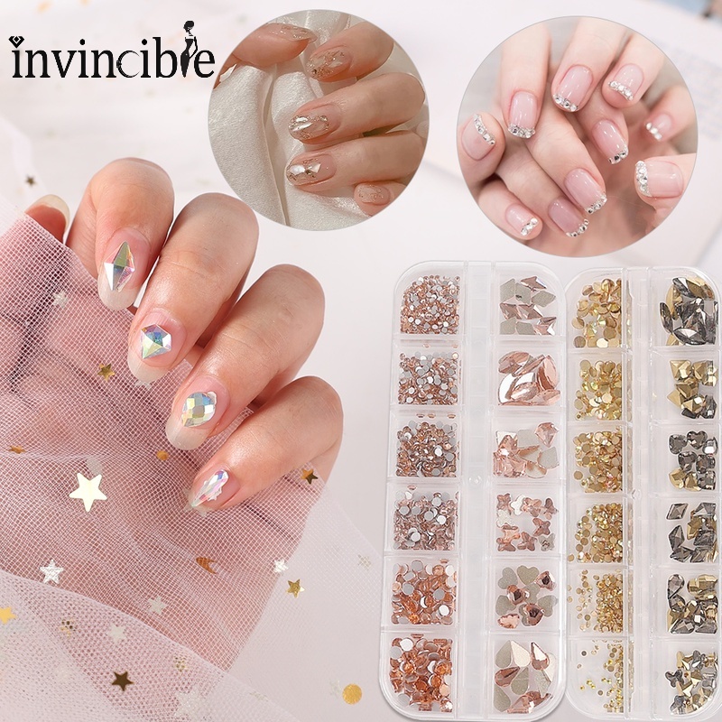 Hộp 12 Hạt Đá 3D Đính Móng Tay Xinh Xắn