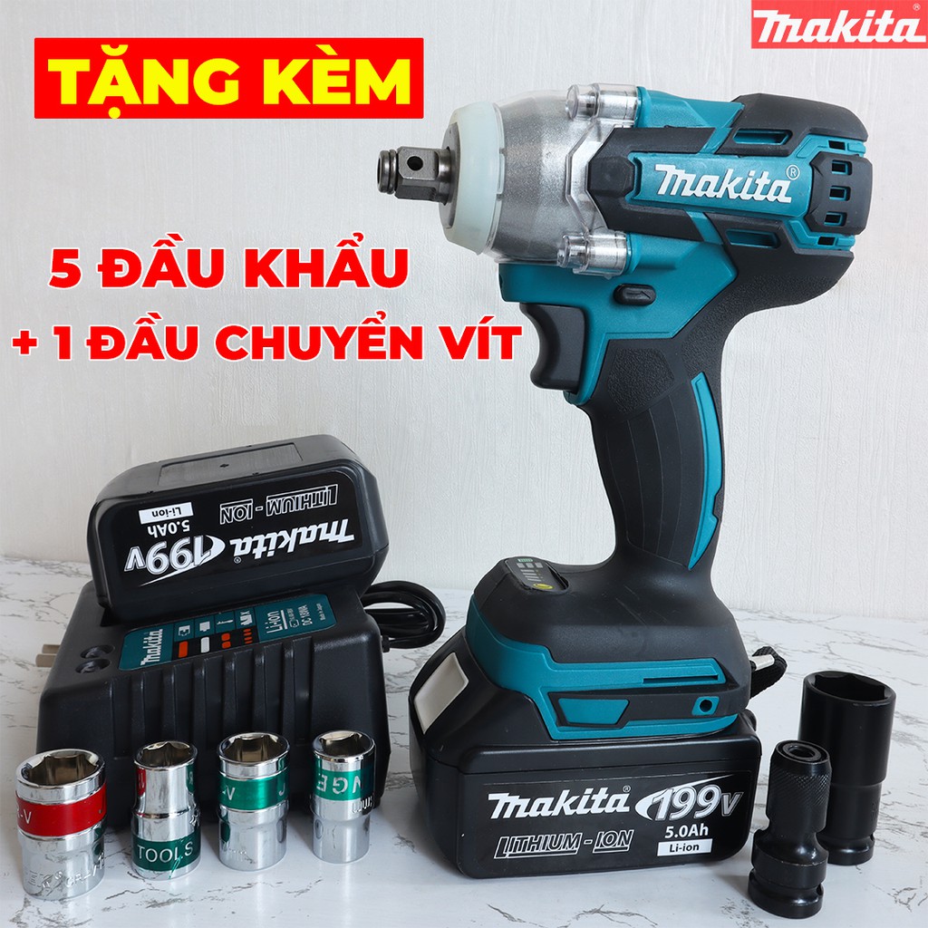 Máy siết bulong dùng pin không chổi than 199V Makita tặng kèm bộ phụ kiện 6 chi tiết cao cấp