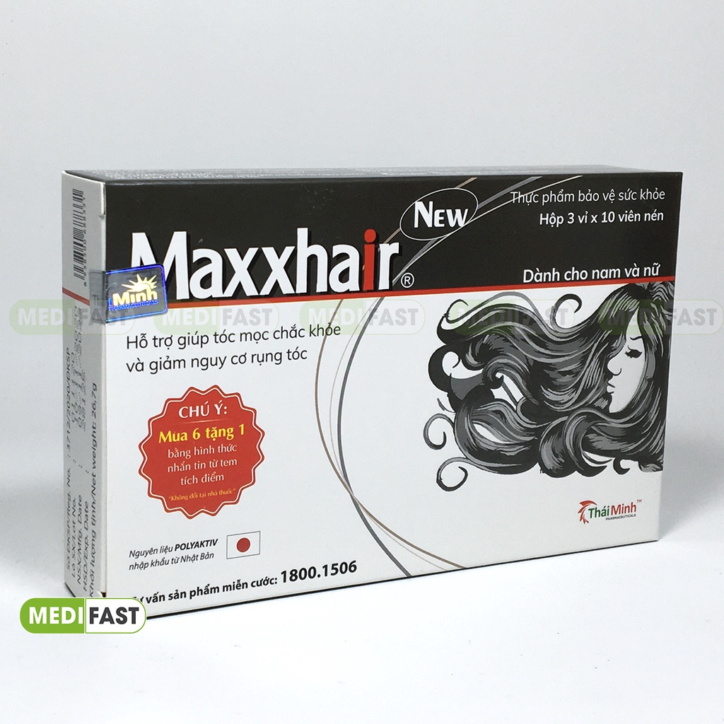 Maxxhair giảm rụng tóc Combo 6 hộp tiết kiệm hơn - kích thích mọc tóc từ cao hà thủ ô, thêm biotin - Có tem tích điểm