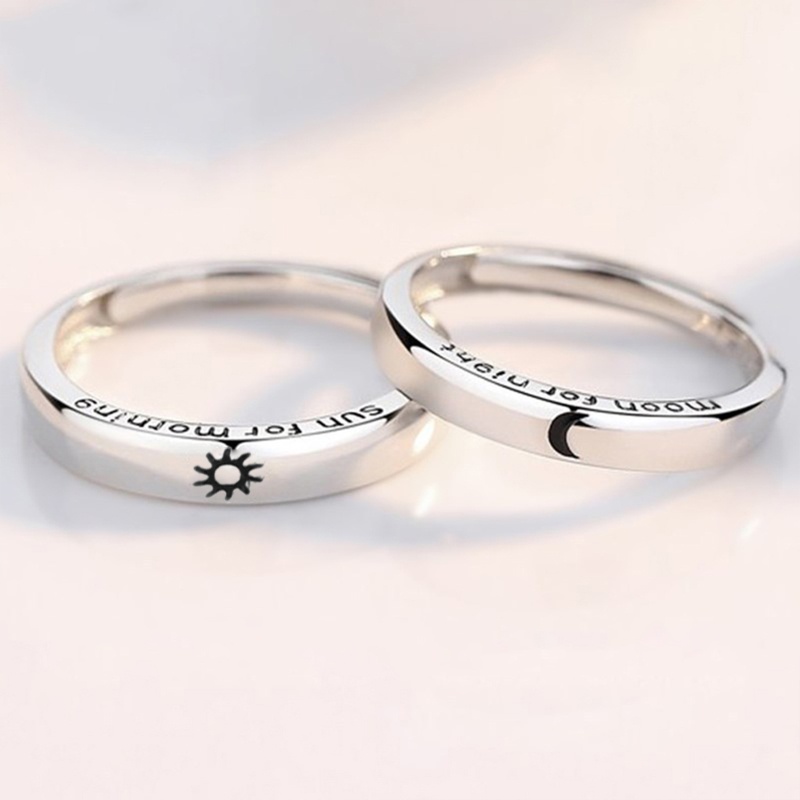 1 Cặp Nhẫn Hở Hình Mặt Trăng / Mặt Trời Có Thể Điều Chỉnh Phù Hợp Làm Quà Cho Cặp Đôi