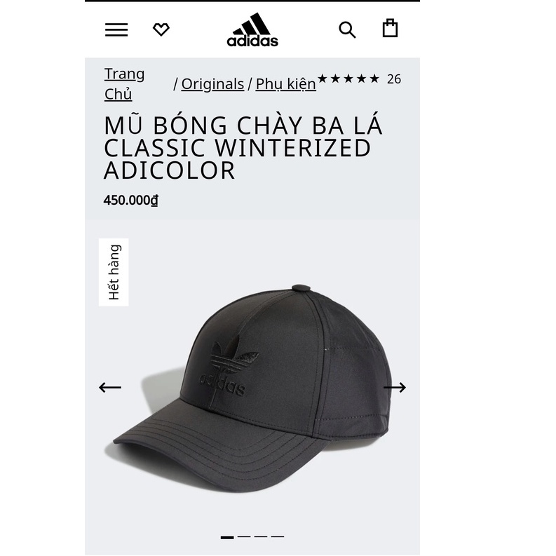 H35768 Mũ lưỡi trai adidas ba lá full đen