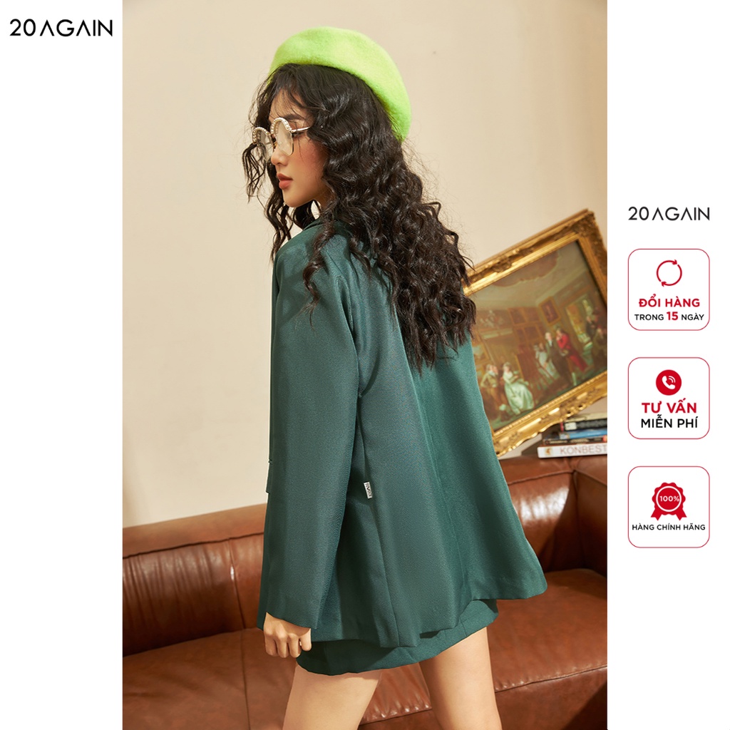 Áo blazer nữ dài tay 2 khuy 20AGAIN, thiết kế thanh lịch, trẻ trung, chất liệu túyt si dày cao cấp VBW1138