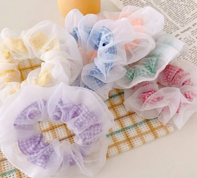 ❄️Chun cột tóc scrunchies 2 lớp caro