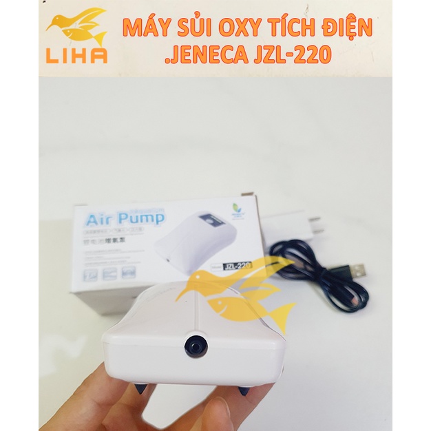 Máy Sủi Oxy 1 Vòi Tích Điện Jeneca JZL-220 (1.5W-1.5L/Phút) Tự Chạy Khi Cúp Điện Cho Bể Cá Cảnh