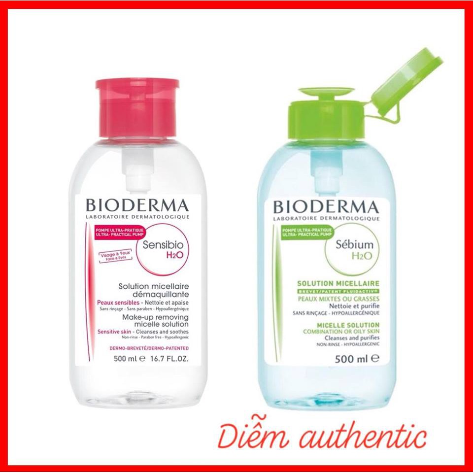 [Chính Hãng] Nước Tẩy Trang Bioderma 500ml Có (Bill) Màu Hồng Xanh Da Nhờn Khô Nhạy Cảm Hỗn Hợp