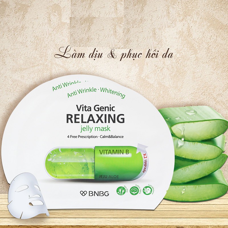 Combo 10 Mặt Nạ Thư Giản Và Phục Hồi Da BNBG Vita Genic Relaxing Jelly Mask (Vitamin B) 30ml x [10 BNBG X-LÁ]