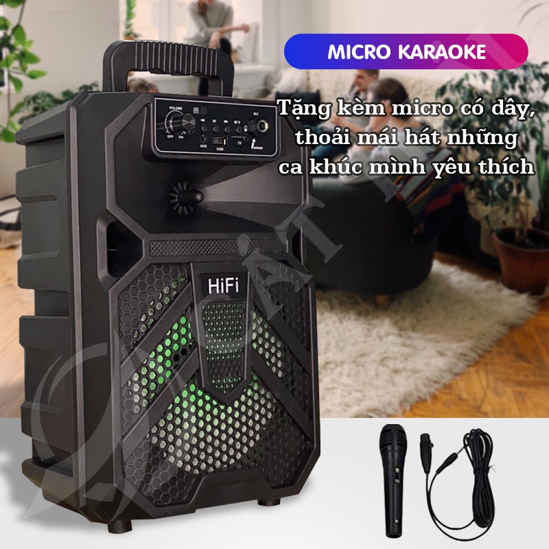 Loa bluetooth MN-612 tặng kèm Micro karaoke thoải mái, remote điều khiển từ xa tiện lợi, âm thanh HIFI, có đèn LED 7 màu