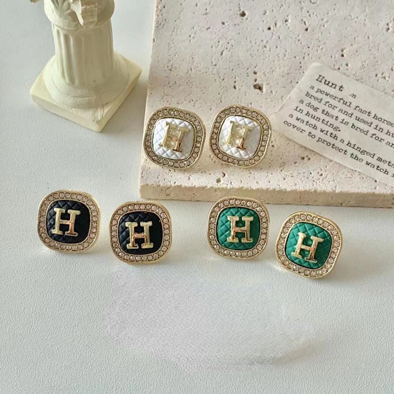 Bông Tai Mạ Bạc 925 Hình Chữ H Sang Trọng Phong Cách Hàn Quốc Cho Nữ