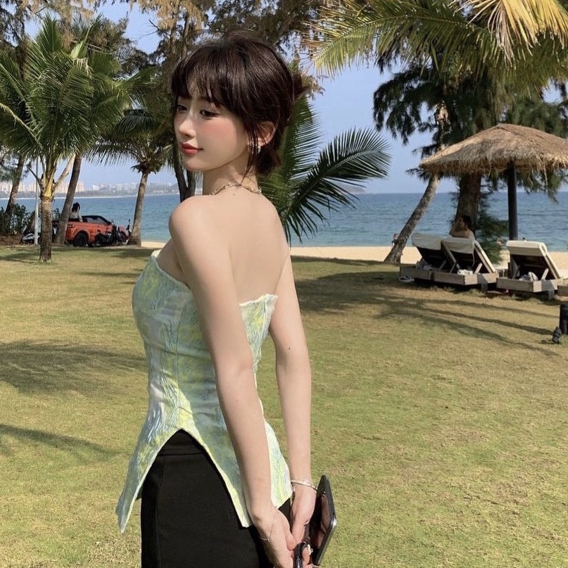 Áo Ống Xanh Xẻ Eo Chất Vải Nhăn Cực Lạ , [AdorablexBeautiful], Top Hở Lưng Thời Trang Ulzzang Hot Trend 2022 Ảnh Thật